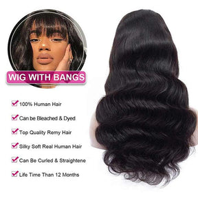 Brazilian Body Wave With Bangs Human Hair For Black Women Glueless Machine Made Remy Wigs