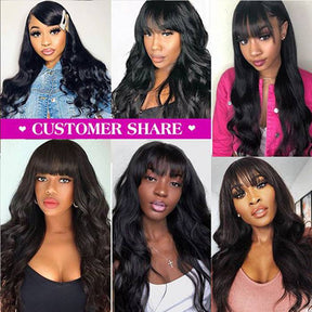 Brazilian Body Wave With Bangs Human Hair For Black Women Glueless Machine Made Remy Wigs