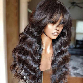 Brazilian Body Wave With Bangs Human Hair For Black Women Glueless Machine Made Remy Wigs