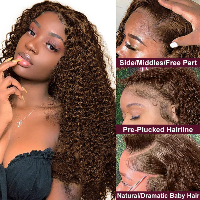 #4 Chocolate Brown Deep Wave Curly Glueless Wig Fall Hair Trends