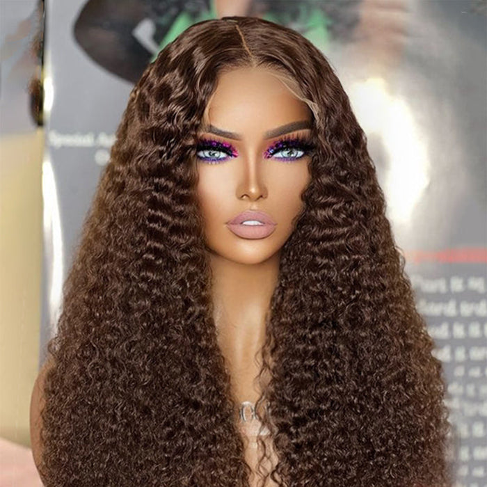 #4 Chocolate Brown Deep Wave Curly Glueless Wig Fall Hair Trends