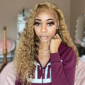 Deep Wave 27 Colored Human Hair Wigs Honey Blonde 13x4 13x6 Transparent Lace Frontal Wigs