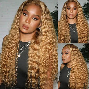 Deep Wave 27 Colored Human Hair Wigs Honey Blonde 13x4 13x6 Transparent Lace Frontal Wigs
