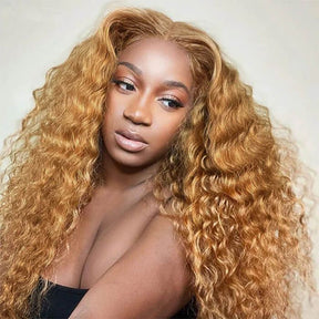 Deep Wave 27 Colored Human Hair Wigs Honey Blonde 13x4 13x6 Transparent Lace Frontal Wigs