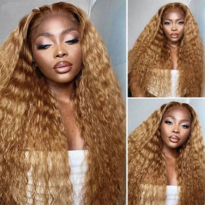 Deep Wave 27 Colored Human Hair Wigs Honey Blonde 13x4 13x6 Transparent Lace Frontal Wigs