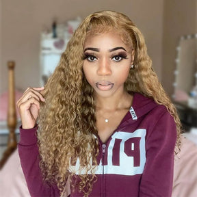 Deep Wave 27 Colored Human Hair Wigs Honey Blonde 13x4 13x6 Transparent Lace Frontal Wigs