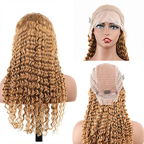 Deep Wave 27 Colored Human Hair Wigs Honey Blonde 13x4 13x6 Transparent Lace Frontal Wigs