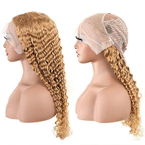 Deep Wave 27 Colored Human Hair Wigs Honey Blonde 13x4 13x6 Transparent Lace Frontal Wigs