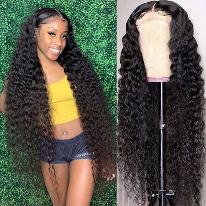 Deep Wave 4x4 5x5 Lace Closure Wigs Pre Plucked Undetectable Human Hair Wig With Baby Hair