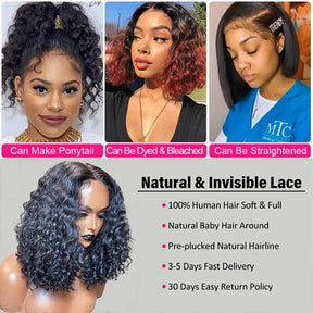 Deep Wave Curly Bob Wig Pre Plucked 13x4 Lace Front Human Hair Wigs