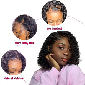 Deep Wave Curly Bob Wig Pre Plucked 13x4 Lace Front Human Hair Wigs