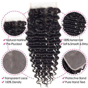 Deep Wave Hair 3 Bundles With 4x4 Lace Closure Best Virgin Human Hair