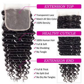 Deep Wave Hair 3 Bundles With 4x4 Lace Closure Best Virgin Human Hair