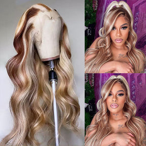 Exclusive Original - Brown Wig With Blonde Highlights P4/613 Straight & Body Wave Lace Front Wigs Human Hair