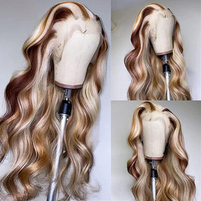 Exclusive Original - Brown Wig With Blonde Highlights P4/613 Straight & Body Wave Lace Front Wigs Human Hair