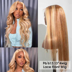 Exclusive Original -P6/613 Highlight Wig Transparent Straight & Body Wave Lace Front Wigs