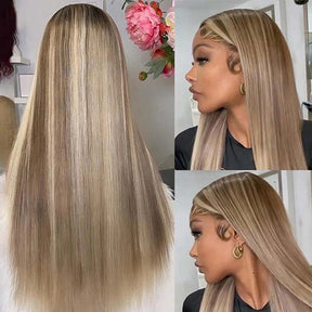 Exclusive Original-Blonde Balayage Transparent HD 13x4 Lace Frontal Wig Straight & Body Wave Human Hair