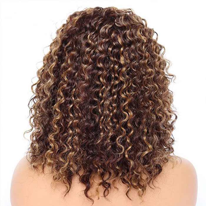 Flash Sale-P4/27 Highlight Curly Bob Wig With Bang 100% Human Hair