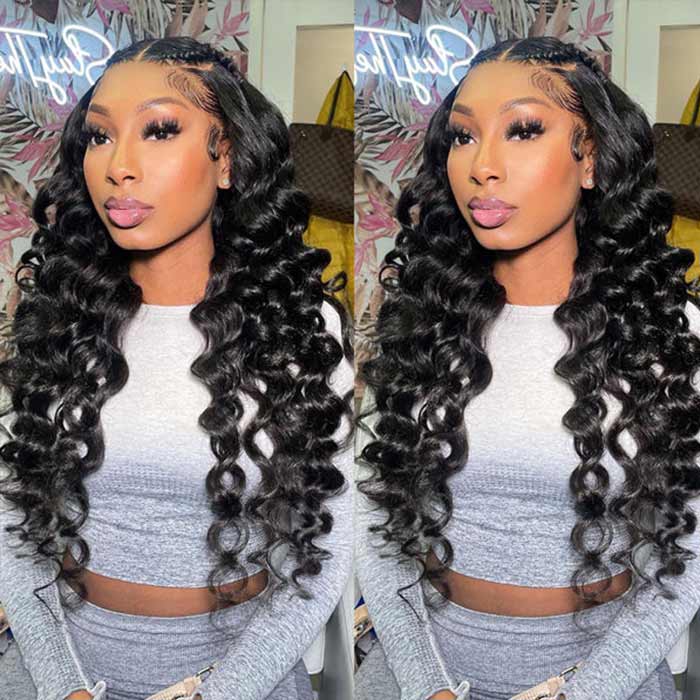 Full Lace Human Hair Loose Wave Wigs Pre Plucked