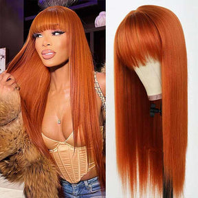 Full Machine Made Wig Straight Virgin Hair Wigs With Bangs