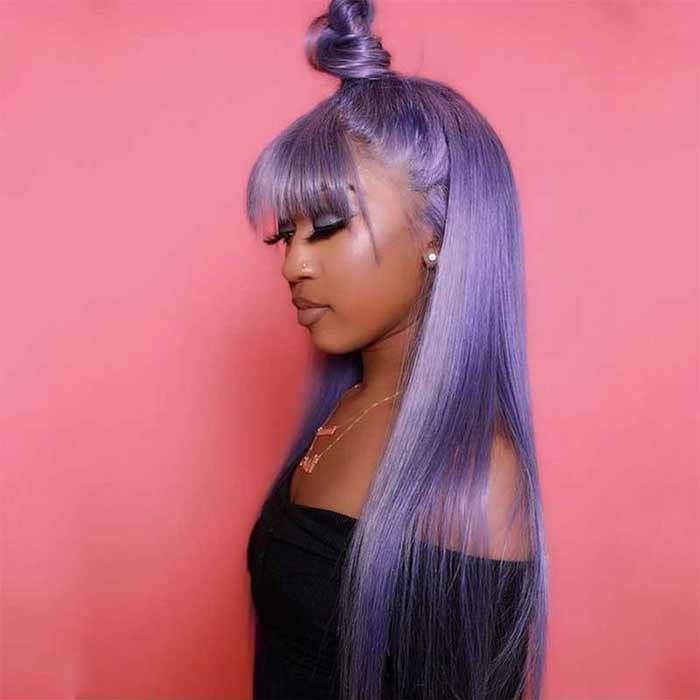 Full Machine Made Wig Straight Virgin Hair Wigs With Bangs