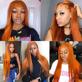 Ginger Color 4x4 Lace Closure Brazilian Straight Human Hair Wigs