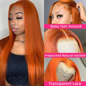 Ginger Color 4x4 Lace Closure Brazilian Straight Human Hair Wigs