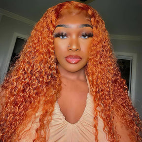 Ginger Deep Wave Curly 13x4 Lace Front Human Hair Wigs With Pre Plucked
