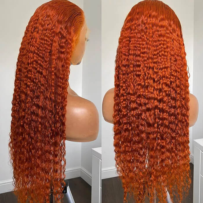 Ginger Deep Wave Curly 13x4 Lace Front Human Hair Wigs With Pre Plucked