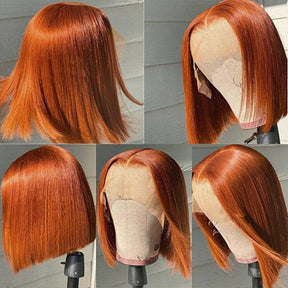 Ginger Lace Front Human Hair Glueless Short Bob Wig For Women