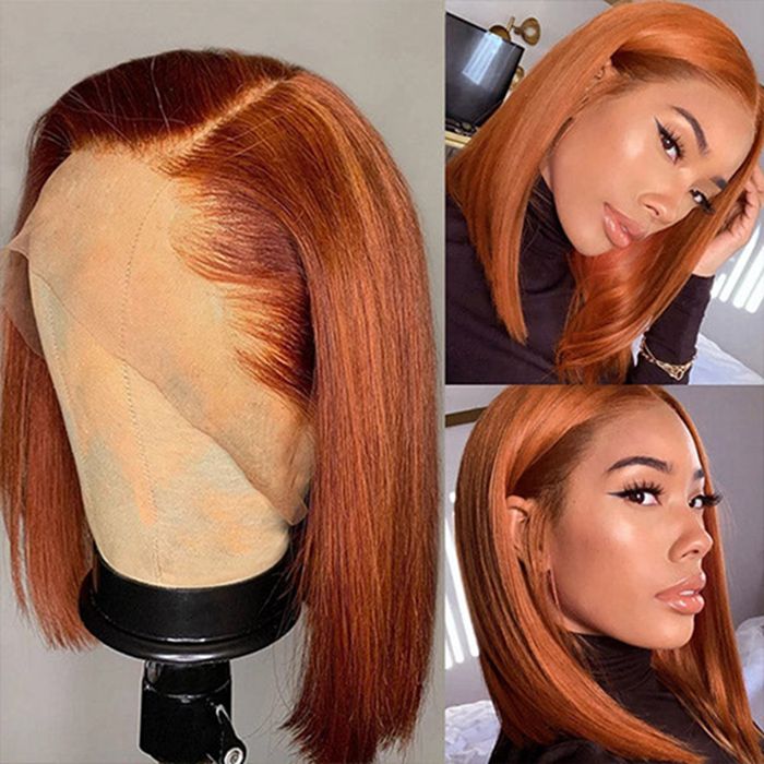 Ginger Lace Front Human Hair Glueless Short Bob Wig For Women