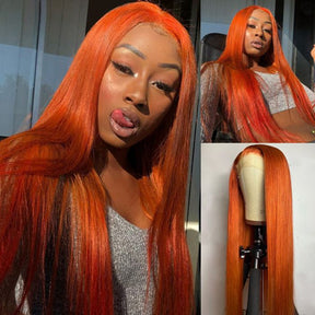 Ginger Orange Lace Front Wig Straight Colored Lace Front Wigs Glueless Human Hair Wigs