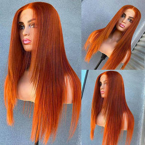 Ginger Orange Lace Front Wig Straight Colored Lace Front Wigs Glueless Human Hair Wigs
