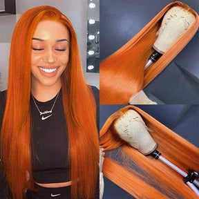 Ginger Orange Lace Front Wig Straight Colored Lace Front Wigs Glueless Human Hair Wigs