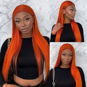 Ginger Orange Lace Front Wig Straight Colored Lace Front Wigs Glueless Human Hair Wigs