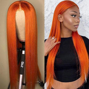 Ginger Orange Lace Front Wig Straight Colored Lace Front Wigs Glueless Human Hair Wigs