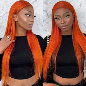 Ginger Orange Lace Front Wig Straight Colored Lace Front Wigs Glueless Human Hair Wigs