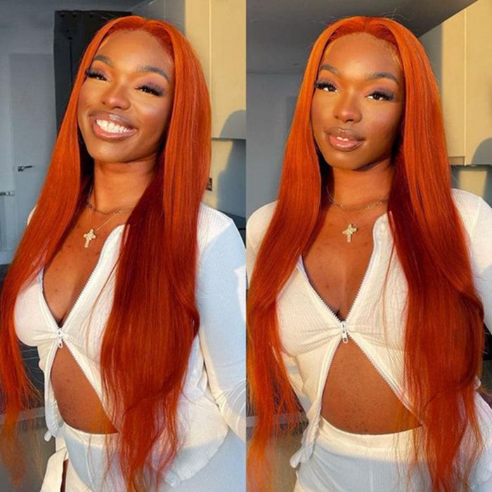 Ginger Orange Lace Front Wig Straight Colored Lace Front Wigs Glueless Human Hair Wigs