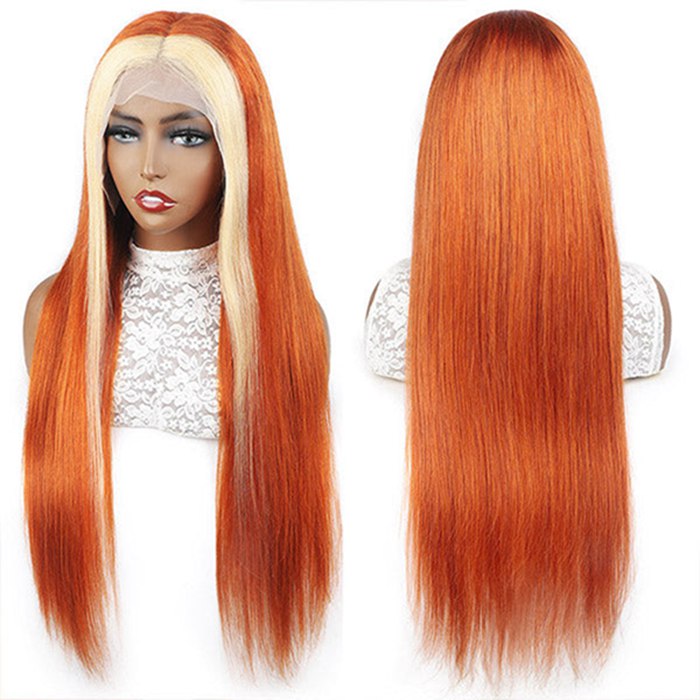 Ginger Wig With Blonde Highlights Colored Straight 13x4 Lace Front Wigs