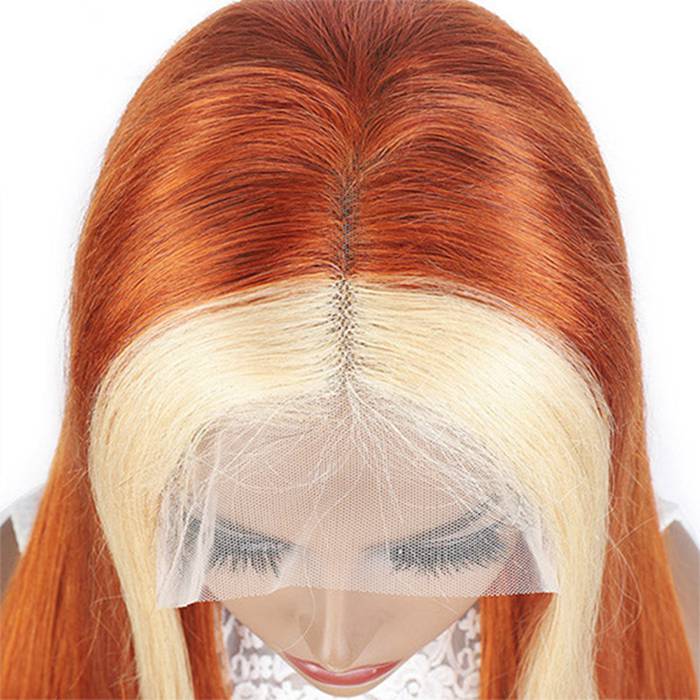 Ginger Wig With Blonde Highlights Colored Straight 13x4 Lace Front Wigs