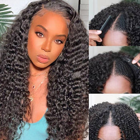 Glueless Deep Wave V Part Wig Human Hair Beginner Friendly Natural Scalp Curly Human Hair