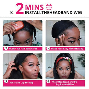 Glueless Headband Wigs Straight Human Hair Wig Machine Made Half Wig