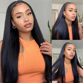 Glueless Headband Wigs Straight Human Hair Wig Machine Made Half Wig