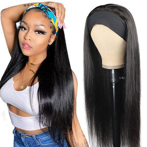 Glueless Headband Wigs Straight Human Hair Wig Machine Made Half Wig