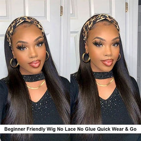Glueless Headband Wigs Straight Human Hair Wig Machine Made Half Wig