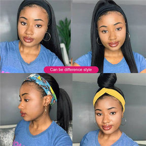 Glueless Headband Wigs Straight Human Hair Wig Machine Made Half Wig