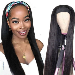 Glueless Headband Wigs Straight Human Hair Wig Machine Made Half Wig