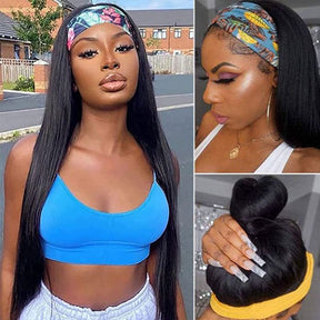 Glueless Headband Wigs Straight Human Hair Wig Machine Made Half Wig
