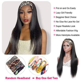 Glueless Headband Wigs Straight Human Hair Wig Machine Made Half Wig