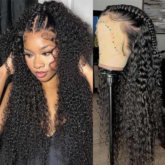 Glueless Kinky Curly Human Hair Full Lace Wig For Braiding Pre Plucked